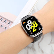 For Redmi Watch 4 Metal Black Frame Genuine Leather Watch Band(Black)