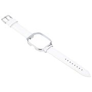 For Redmi Watch 4 Metal Silver Frame Genuine Leather Watch Band(White)
