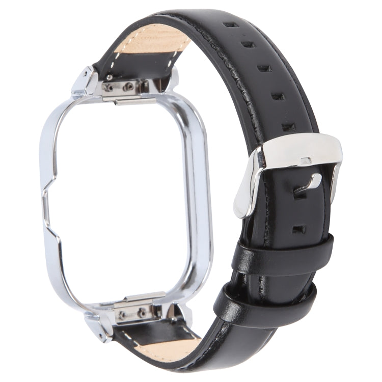 For Redmi Watch 4 Metal Silver Frame Genuine Leather Watch Band(Black) - free shipping - PMc TechLife - Order now!