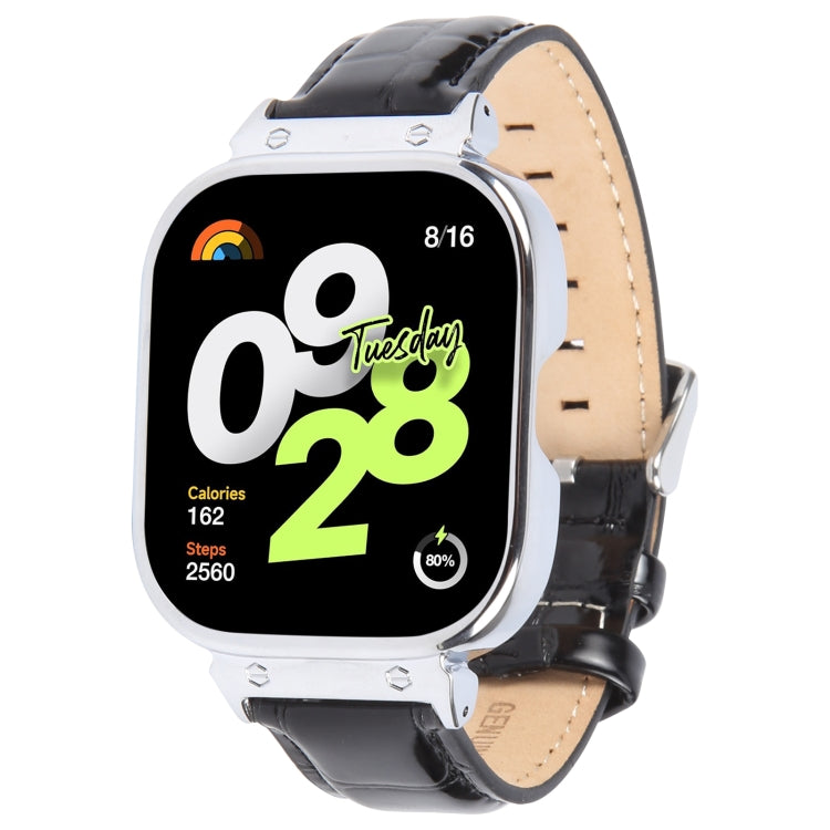 For Redmi Watch 4 Metal Silver Frame Genuine Leather Watch Band(Bamboo Black) - free shipping - PMc TechLife - Order now!