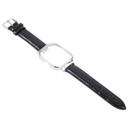 For Redmi Watch 4 Metal Silver Frame Genuine Leather Watch Band(Bamboo Black)