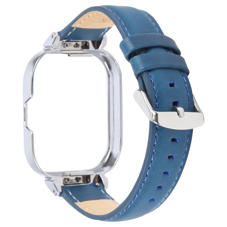 For Redmi Watch 4 Metal Silver Frame Genuine Leather Watch Band(Blue) - free shipping - PMc TechLife - Order now!