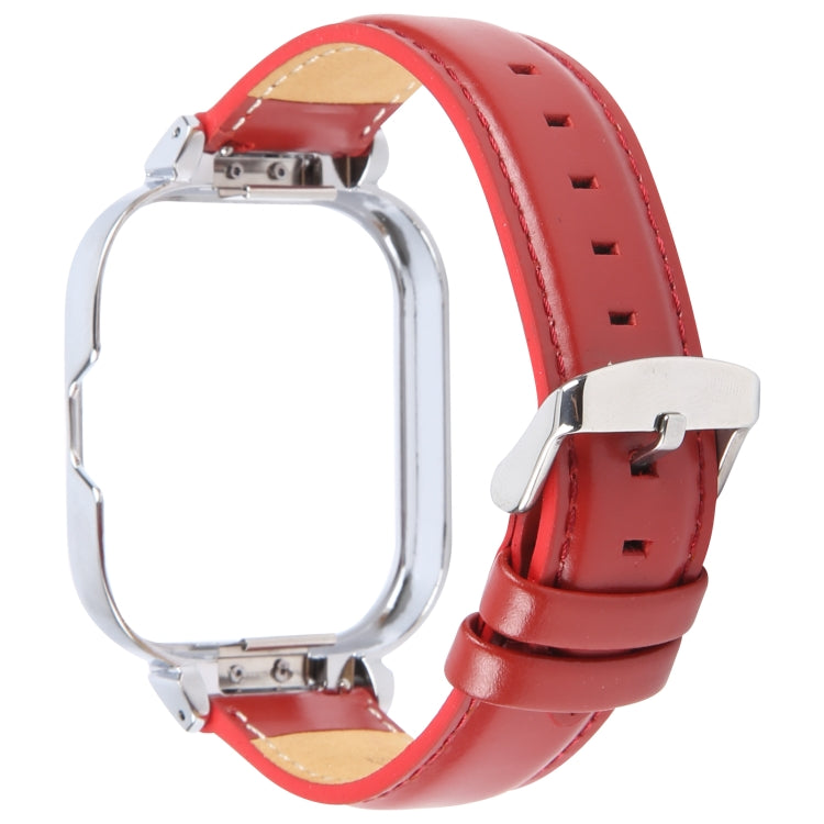 For Redmi Watch 4 Metal Silver Frame Genuine Leather Watch Band(Red) - free shipping - PMc TechLife - Order now!