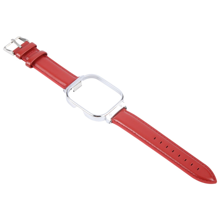 For Redmi Watch 4 Metal Silver Frame Genuine Leather Watch Band(Red) - free shipping - PMc TechLife - Order now!