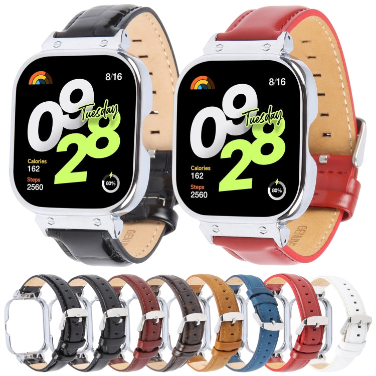 For Redmi Watch 4 Metal Silver Frame Genuine Leather Watch Band(Bamboo Black) - free shipping - PMc TechLife - Order now!
