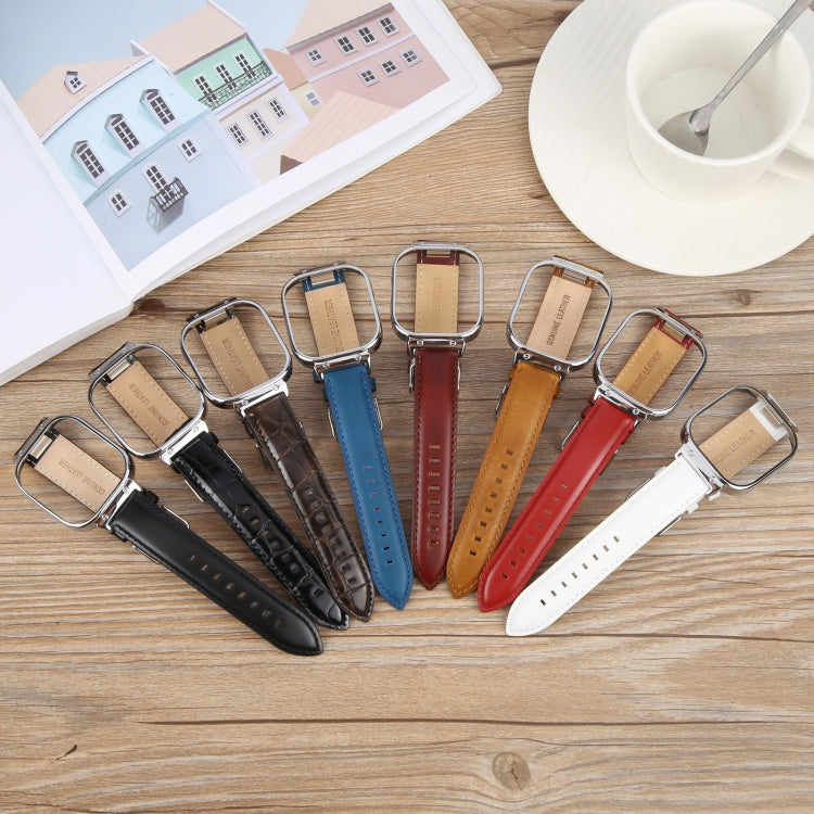For Redmi Watch 4 Metal Silver Frame Genuine Leather Watch Band(Light Brown)