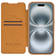 For iPhone 16 NILLKIN Qin Prop Series Flip Camera Cover Design Leather Phone Case(Brown)