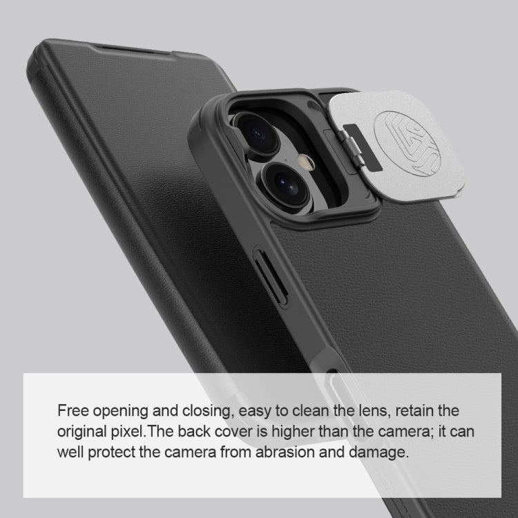 For iPhone 16 NILLKIN Qin Prop Series Flip Camera Cover Design Leather Phone Case(Black) - free shipping - PMC Jewellery - Order now!