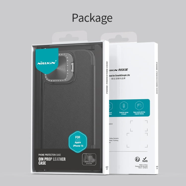 For iPhone 16 NILLKIN Qin Prop Series Flip Camera Cover Design Leather Phone Case(Plain Leather Black) - free shipping - PMC Jewellery - Order now!