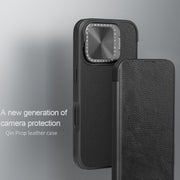 For iPhone 16 NILLKIN Qin Prop Series Flip Camera Cover Design Leather Phone Case(Plain Leather Black)
