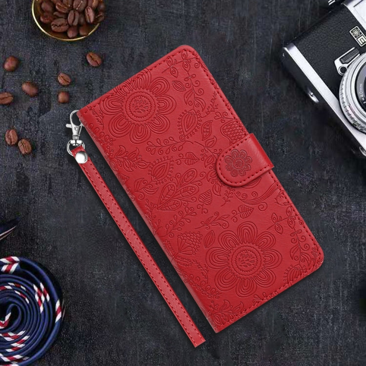 For Samsung Galaxy S25 Ultra 5G Floral Embossed Pattern Leather Phone Case(Red) - Galaxy S25 Ultra 5G Cases by PMC Jewellery | Online Shopping South Africa | PMC Jewellery | Buy Now Pay Later Mobicred