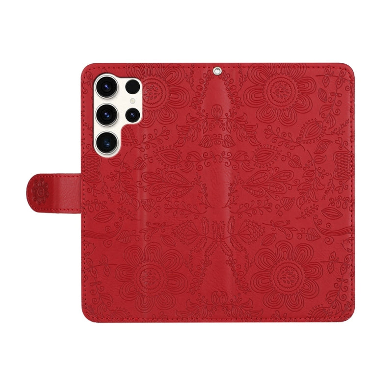 For Samsung Galaxy S25 Ultra 5G Floral Embossed Pattern Leather Phone Case(Red) - Galaxy S25 Ultra 5G Cases by PMC Jewellery | Online Shopping South Africa | PMC Jewellery | Buy Now Pay Later Mobicred