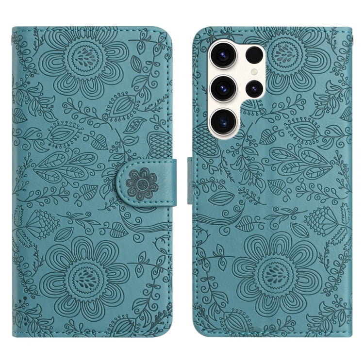 For Samsung Galaxy S25 Ultra 5G Floral Embossed Pattern Leather Phone Case(Dark Green) - Galaxy S25 Ultra 5G Cases by PMC Jewellery | Online Shopping South Africa | PMC Jewellery | Buy Now Pay Later Mobicred