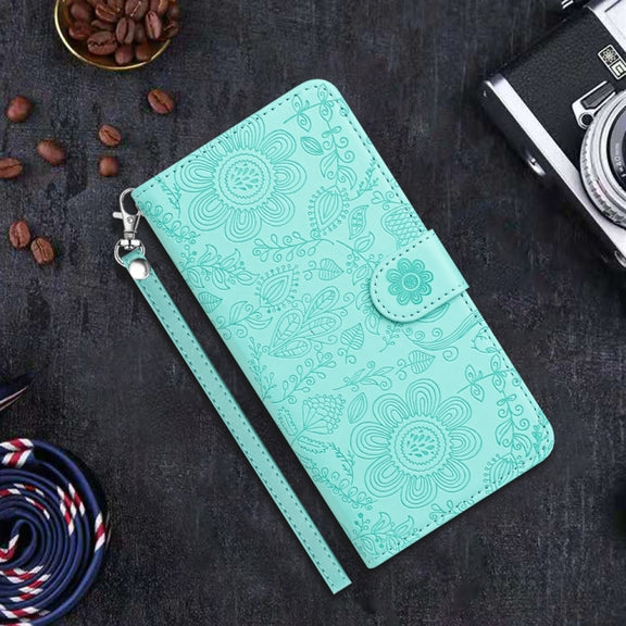 For Samsung Galaxy S25 Ultra 5G Floral Embossed Pattern Leather Phone Case(Light Green)