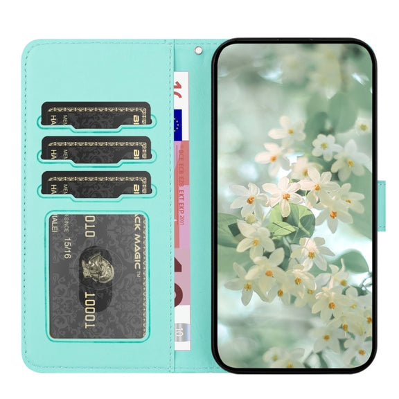 For Samsung Galaxy S25 Ultra 5G Floral Embossed Pattern Leather Phone Case(Light Green)