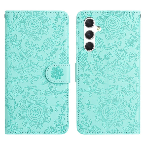 For Samsung Galaxy S25+ 5G Floral Embossed Pattern Leather Phone Case(Light Green)