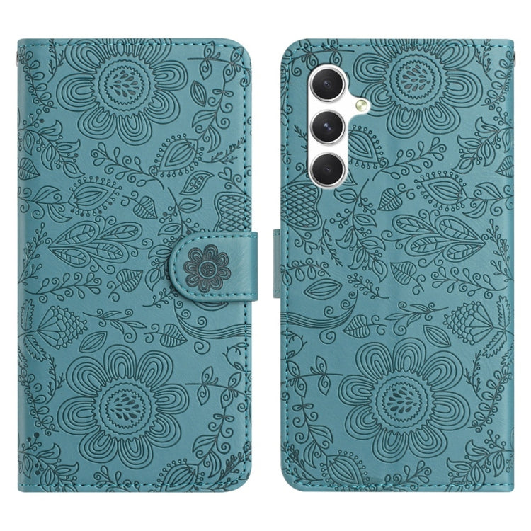 For Samsung Galaxy S25 5G Floral Embossed Pattern Leather Phone Case(Dark Green) - Galaxy S25 5G Cases by PMC Jewellery | Online Shopping South Africa | PMC Jewellery | Buy Now Pay Later Mobicred