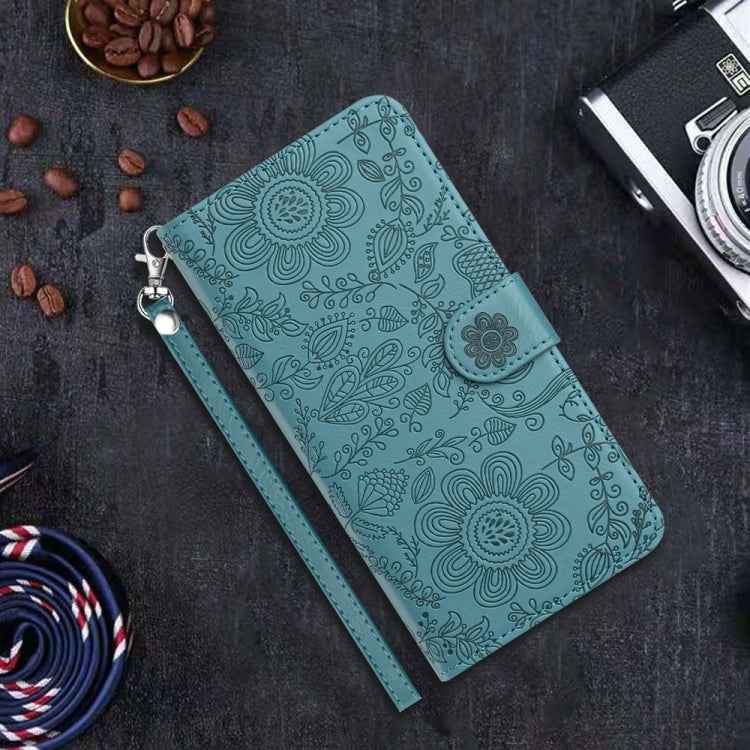 For Samsung Galaxy S25 5G Floral Embossed Pattern Leather Phone Case(Dark Green) - Galaxy S25 5G Cases by PMC Jewellery | Online Shopping South Africa | PMC Jewellery | Buy Now Pay Later Mobicred