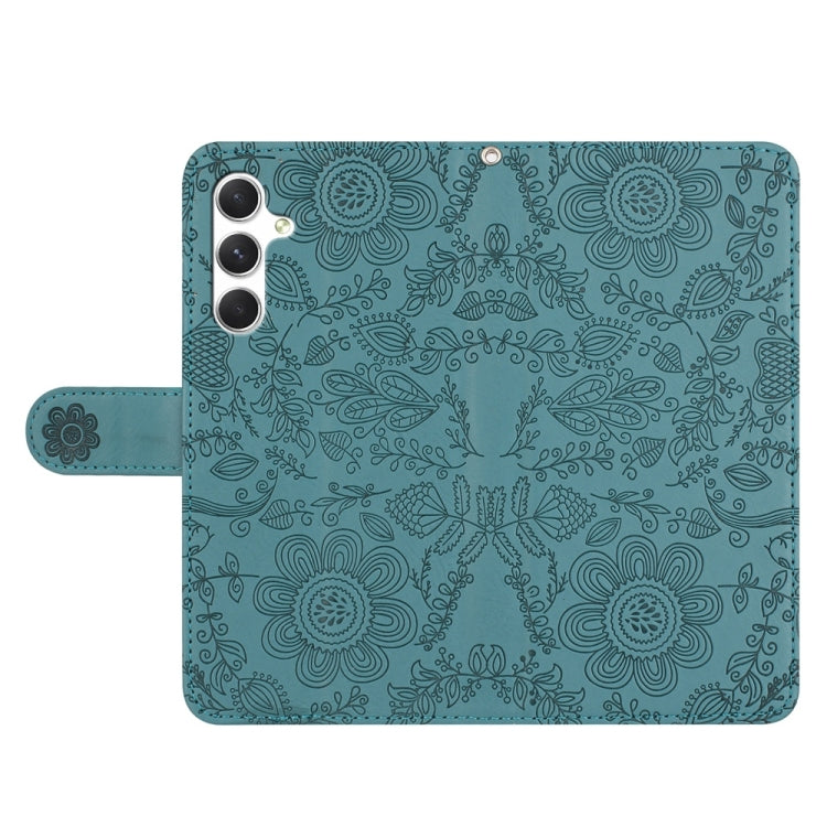 For Samsung Galaxy S25 5G Floral Embossed Pattern Leather Phone Case(Dark Green) - Galaxy S25 5G Cases by PMC Jewellery | Online Shopping South Africa | PMC Jewellery | Buy Now Pay Later Mobicred