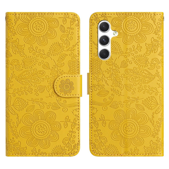 For Samsung Galaxy S25 5G Floral Embossed Pattern Leather Phone Case(Yellow)