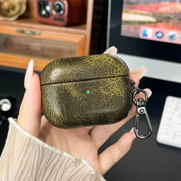 For AirPods Pro 2 Retro Oil Leather Bluetooth Earphones Protective Case(Army Green) - For AirPods Pro 2 by PMC Jewellery | Online Shopping South Africa | PMC Jewellery | Buy Now Pay Later Mobicred