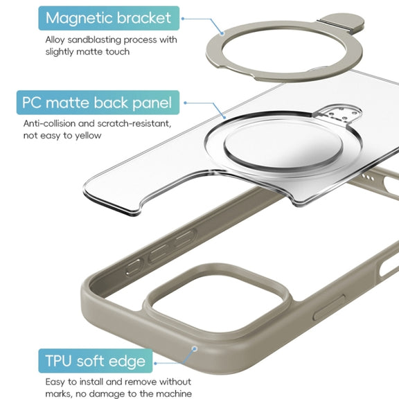 For iPhone 16 Pro ZGA Magsafe Holder PC Hybrid TPU Phone Case(Grey)