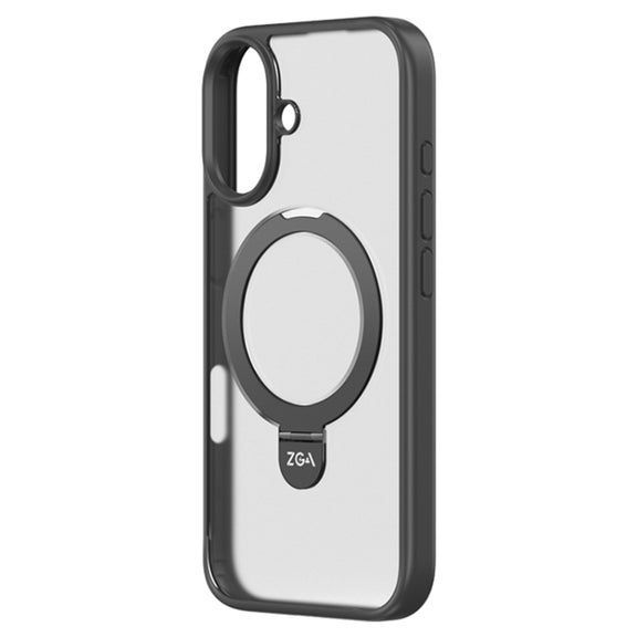 For iPhone 16 Plus ZGA Magsafe Holder PC Hybrid TPU Phone Case(Black)