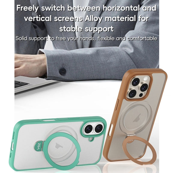 For iPhone 16 ZGA Magsafe Holder PC Hybrid TPU Phone Case(Black)