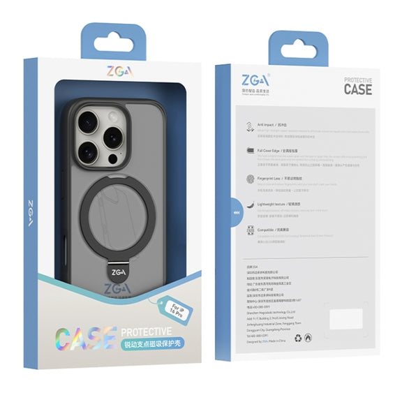 For iPhone 16 ZGA Magsafe Holder PC Hybrid TPU Phone Case(Black)