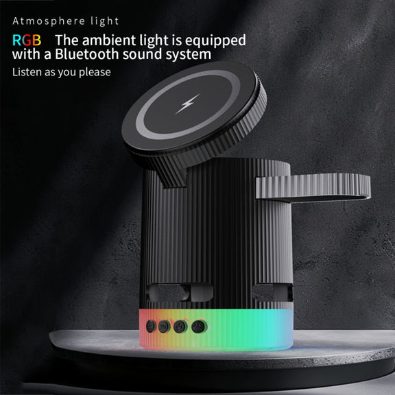 H61 15W 4 in 1 Multifunctional Foldable Wireless Charger Bluetooth Speaker(Black)