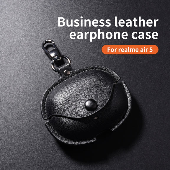 For Realme Buds Air 5 Pro Leather Earphone Protective Case with Hook(Blue)