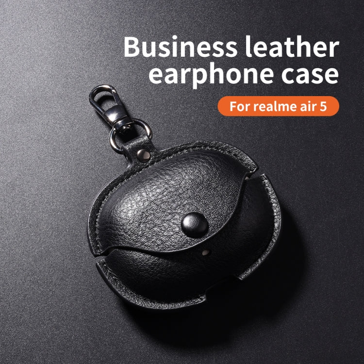 For Realme Buds Air 5 Pro Leather Earphone Protective Case with Hook(Green)