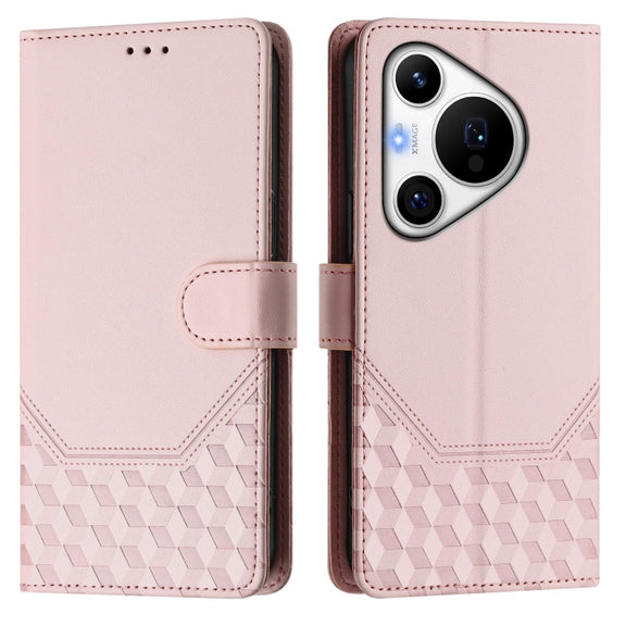 For Huawei Pura 70 Pro / Pura 70 Pro+ Honeycomb Embossing RFID Leather Phone Case(Pink)
