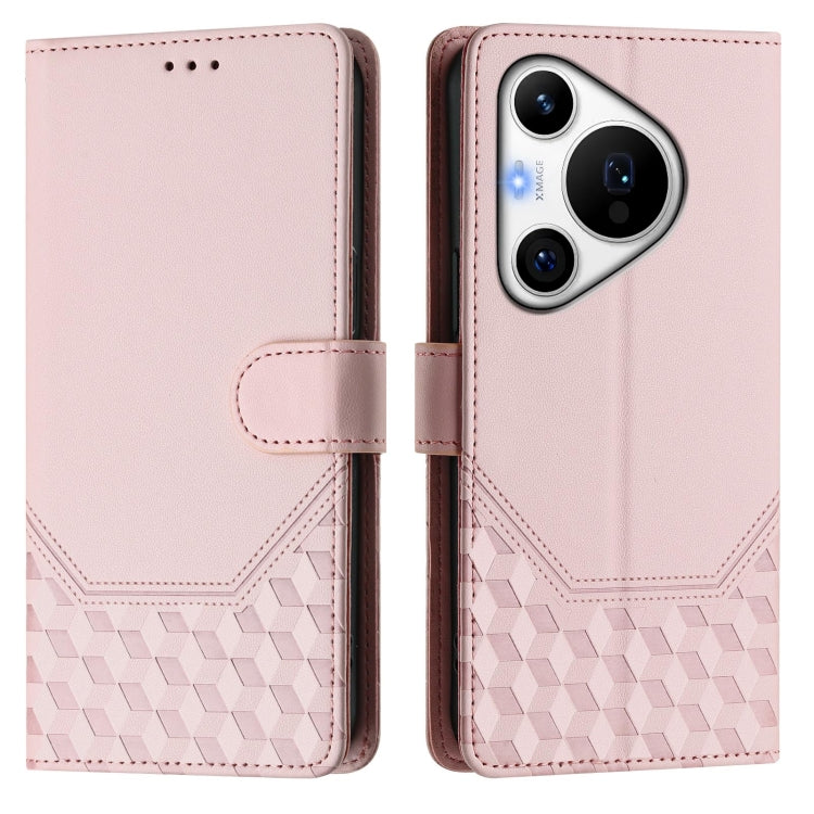 For Huawei Pura 70 Pro / Pura 70 Pro+ Honeycomb Embossing RFID Leather Phone Case(Pink)