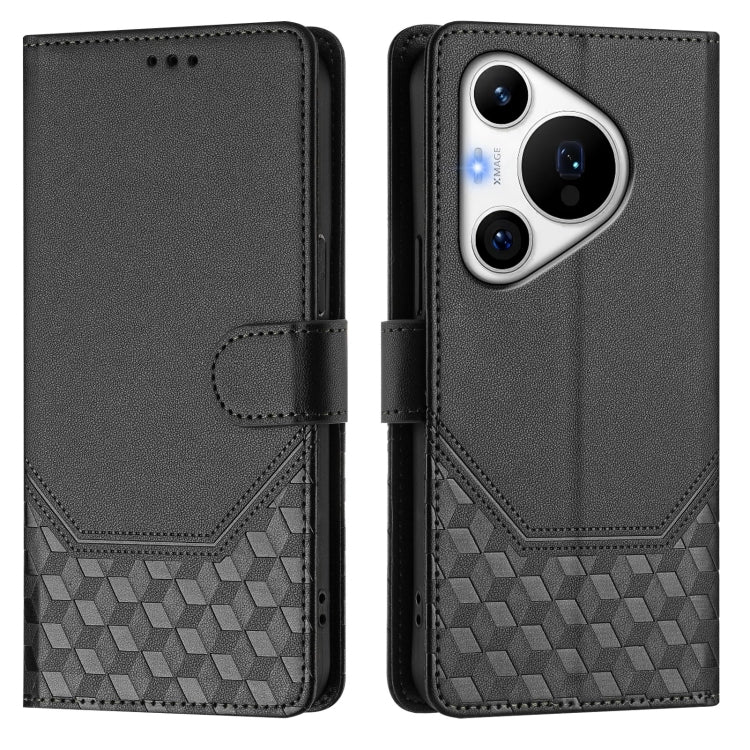 For Huawei Pura 70 Pro / Pura 70 Pro+ Honeycomb Embossing RFID Leather Phone Case(Black)