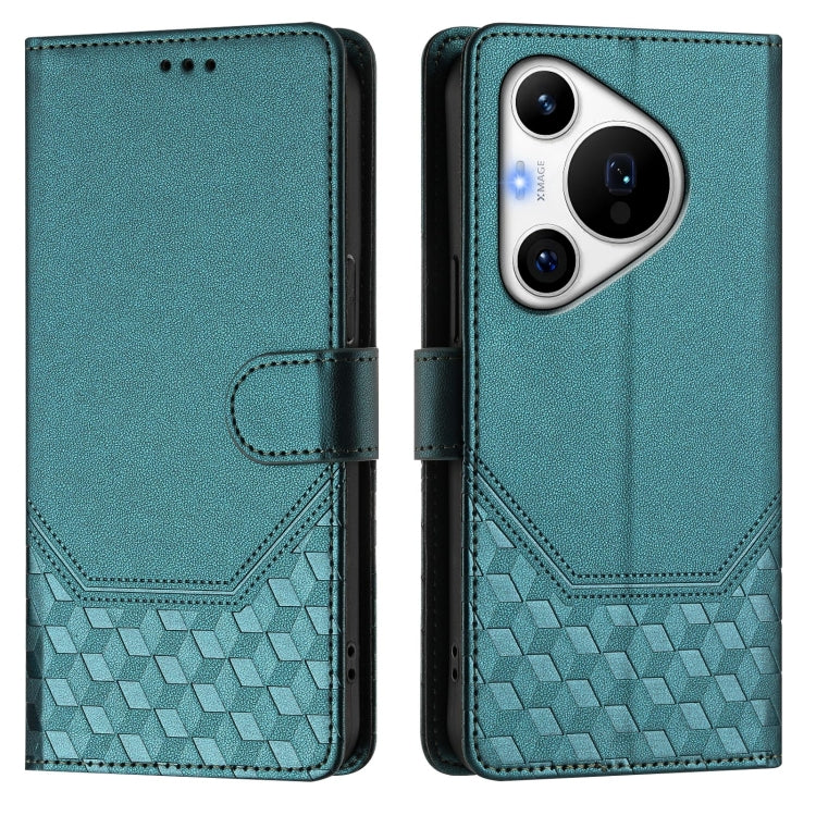 For Huawei Pura 70 Pro / Pura 70 Pro+ Honeycomb Embossing RFID Leather Phone Case(Peacock Green)