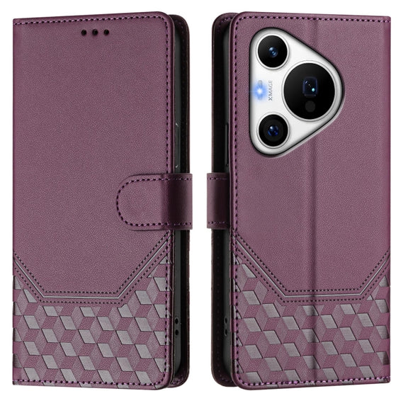 For Huawei Pura 70 Pro / Pura 70 Pro+ Honeycomb Embossing RFID Leather Phone Case(Violet)