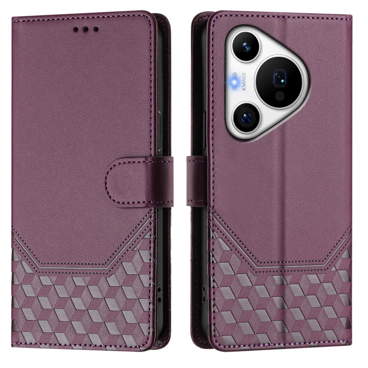 For Huawei Pura 70 Pro / Pura 70 Pro+ Honeycomb Embossing RFID Leather Phone Case(Violet)