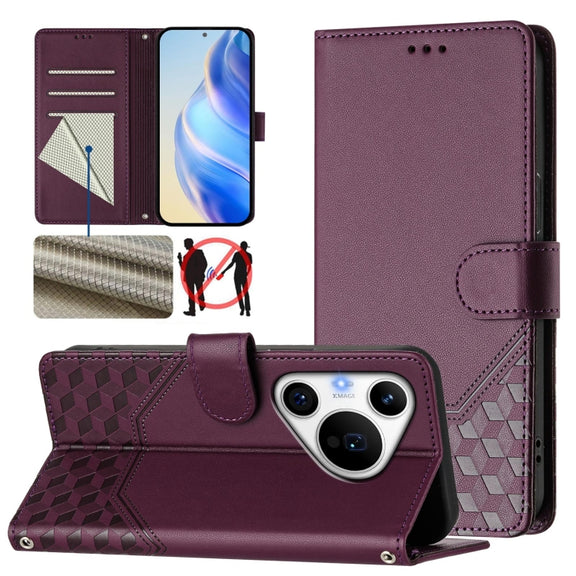 For Huawei Pura 70 Pro / Pura 70 Pro+ Honeycomb Embossing RFID Leather Phone Case(Violet)