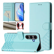 For Samsung Galaxy S25 5G Honeycomb Embossing RFID Leather Phone Case(Mint Green)