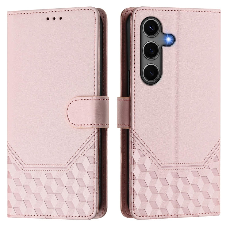 For Samsung Galaxy S25 5G Honeycomb Embossing RFID Leather Phone Case(Pink) - Galaxy S25 5G Cases by PMC Jewellery | Online Shopping South Africa | PMC Jewellery | Buy Now Pay Later Mobicred