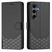 For Samsung Galaxy S25 5G Honeycomb Embossing RFID Leather Phone Case(Black)