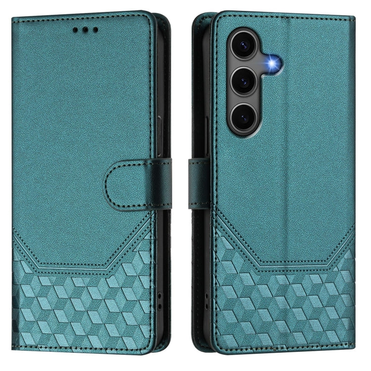 For Samsung Galaxy S25 5G Honeycomb Embossing RFID Leather Phone Case(Peacock Green) - Galaxy S25 5G Cases by PMC Jewellery | Online Shopping South Africa | PMC Jewellery | Buy Now Pay Later Mobicred