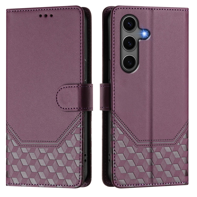 For Samsung Galaxy S25+ 5G Honeycomb Embossing RFID Leather Phone Case(Violet) - Galaxy S25+ 5G Cases by PMC Jewellery | Online Shopping South Africa | PMC Jewellery | Buy Now Pay Later Mobicred