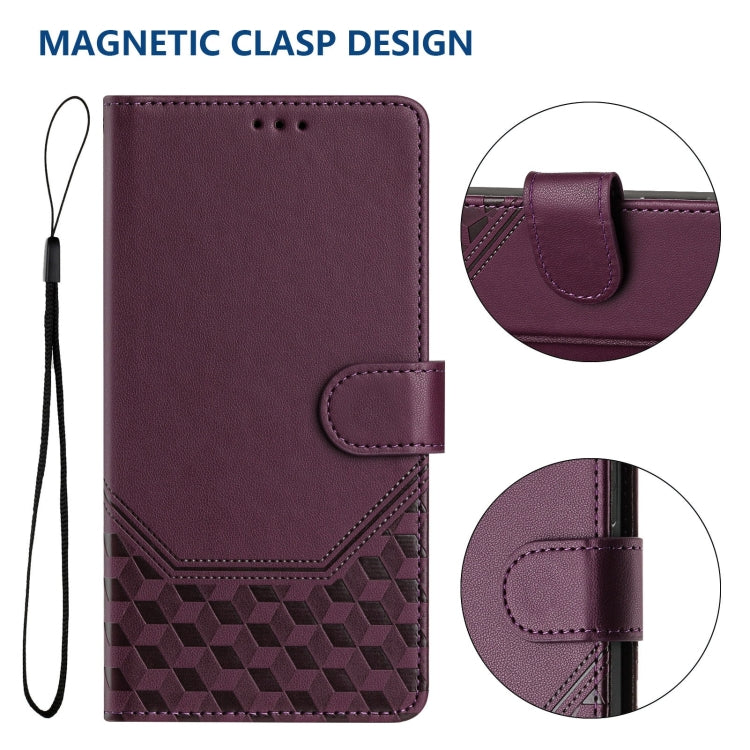 For Samsung Galaxy S25+ 5G Honeycomb Embossing RFID Leather Phone Case(Violet) - Galaxy S25+ 5G Cases by PMC Jewellery | Online Shopping South Africa | PMC Jewellery | Buy Now Pay Later Mobicred