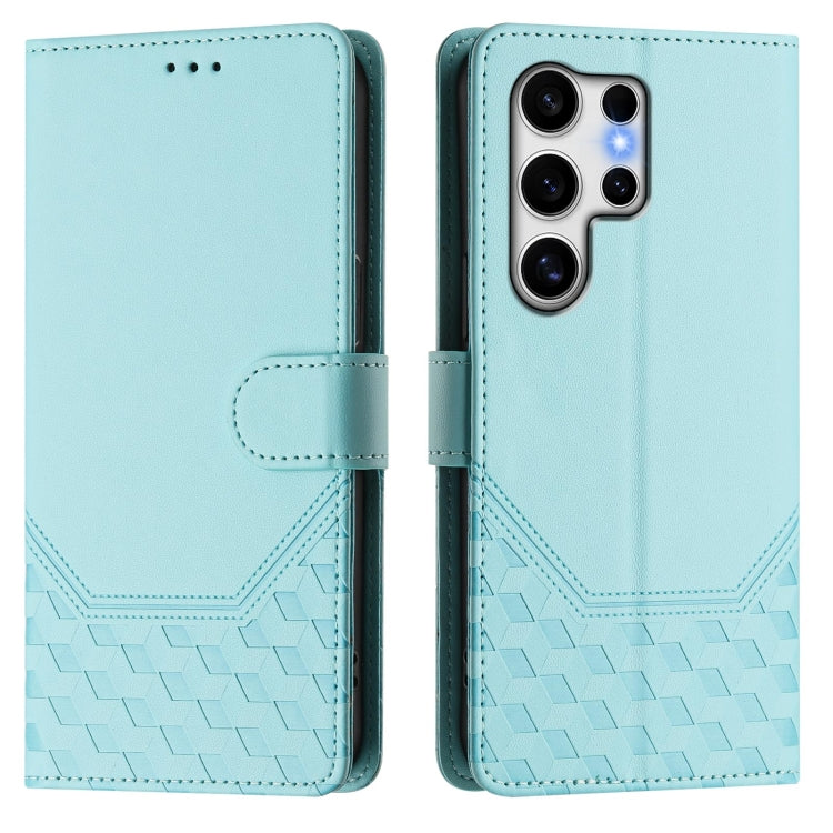 For Samsung Galaxy S25 Ultra 5G Honeycomb Embossing RFID Leather Phone Case(Mint Green) - Galaxy S25 Ultra 5G Cases by PMC Jewellery | Online Shopping South Africa | PMC Jewellery | Buy Now Pay Later Mobicred