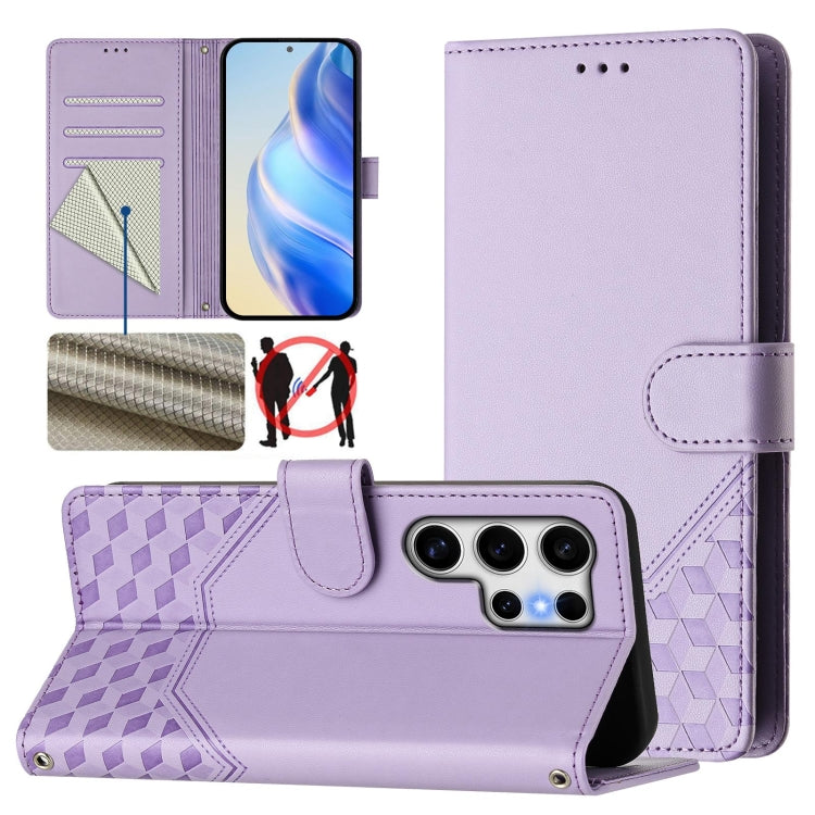 For Samsung Galaxy S25 Ultra 5G Honeycomb Embossing RFID Leather Phone Case(Light Purple) - Galaxy S25 Ultra 5G Cases by PMC Jewellery | Online Shopping South Africa | PMC Jewellery | Buy Now Pay Later Mobicred
