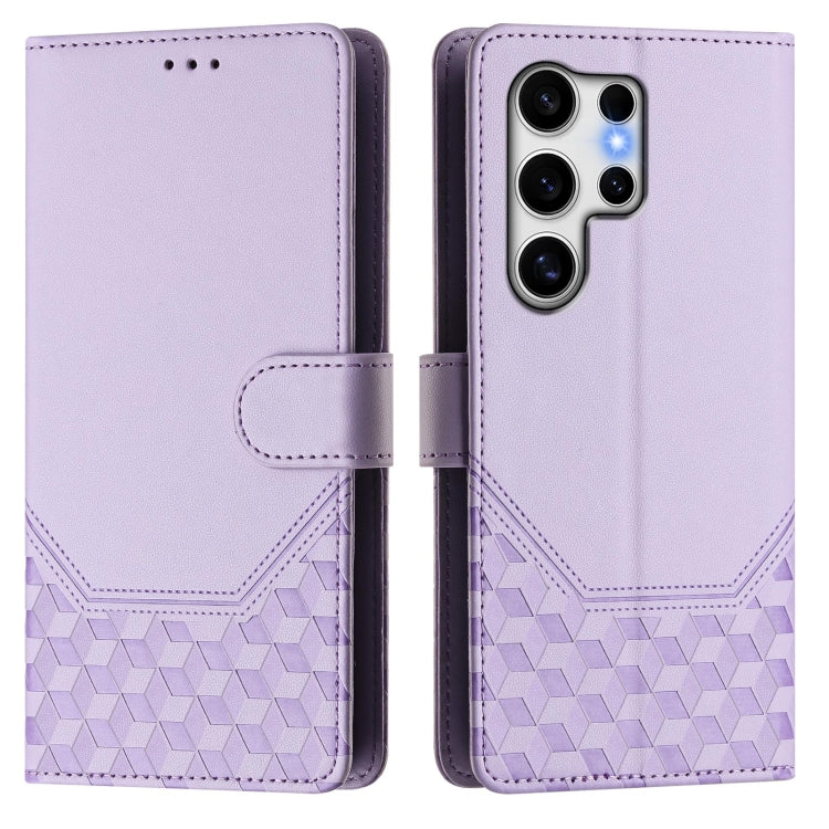 For Samsung Galaxy S25 Ultra 5G Honeycomb Embossing RFID Leather Phone Case(Light Purple) - Galaxy S25 Ultra 5G Cases by PMC Jewellery | Online Shopping South Africa | PMC Jewellery | Buy Now Pay Later Mobicred