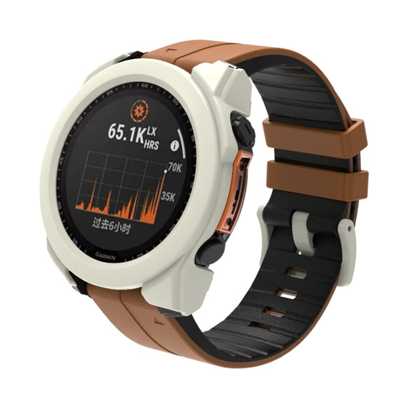 For Garmin Fenix 8 AMOLED 51mm Tempered Glass Film Integrated PC Watch Protective Case(Ivory White)
