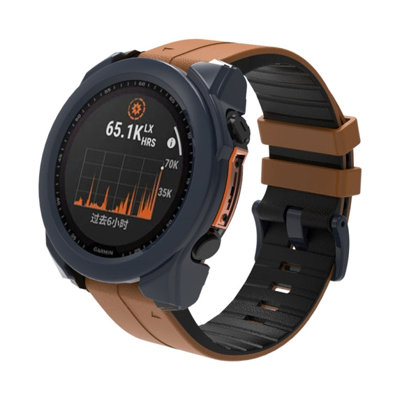 For Garmin Fenix 8 AMOLED 47mm Tempered Glass Film Integrated PC Watch Protective Case(Midnight Blue)